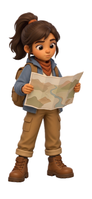 Pia reading a map
