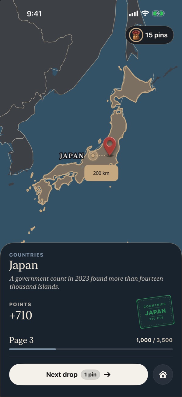 A drop on Japan with a fun fact about its islands