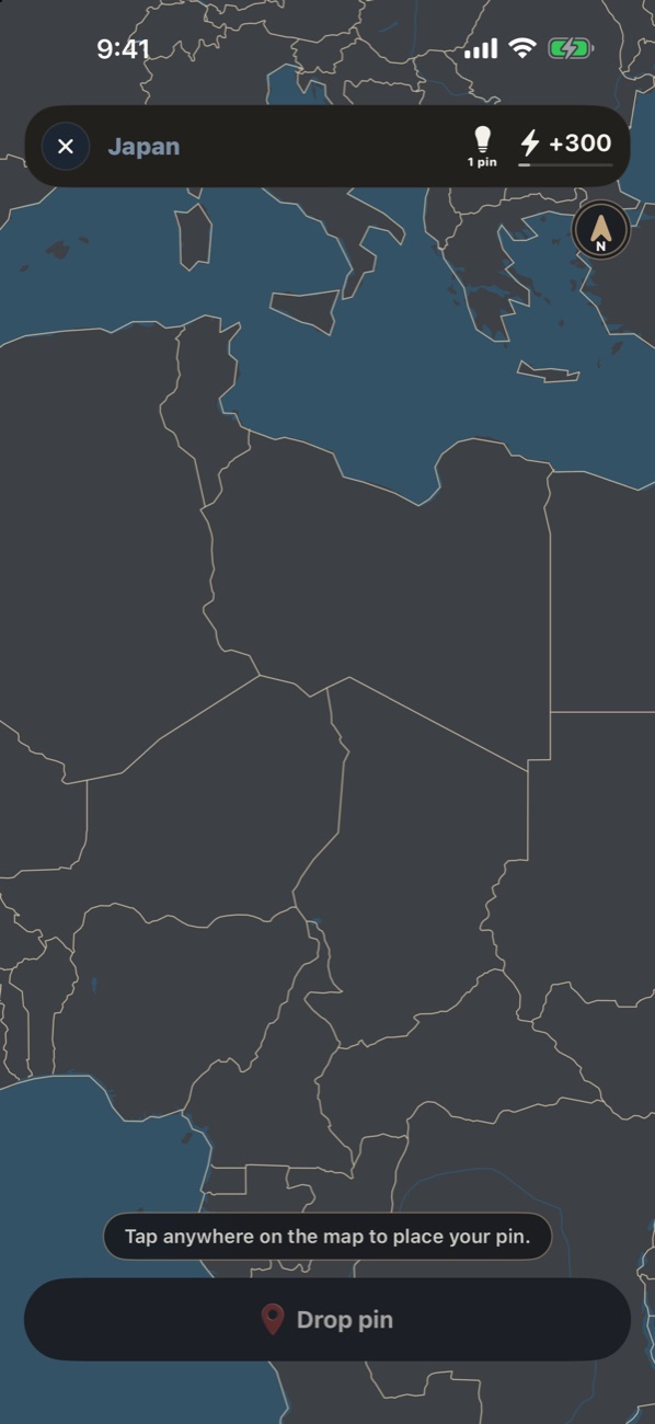 The game asks for Japan over a blank map of Africa