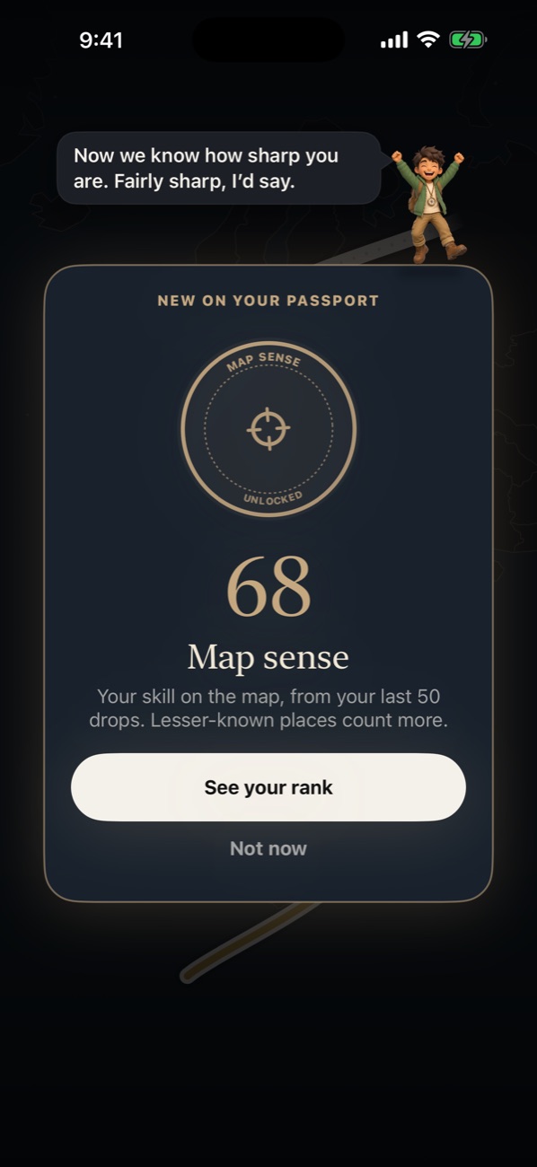 Map sense unlocked with a score of 68